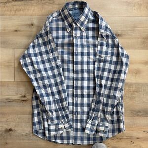 L.L. Bean Men's Navy and White Checkered Shirt